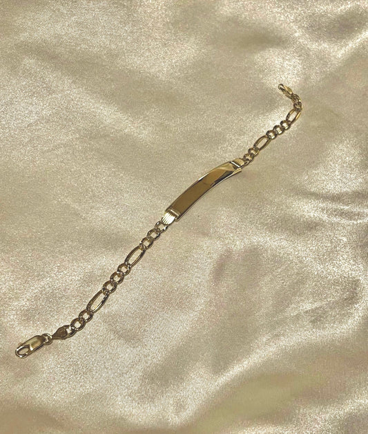 14K ID Bracelet 8.5" Figaro Pave - Pulsera