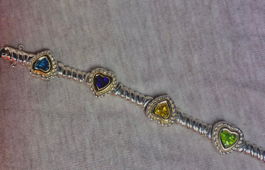.925 Silver Bracelet Heart with 14K accent and Stones